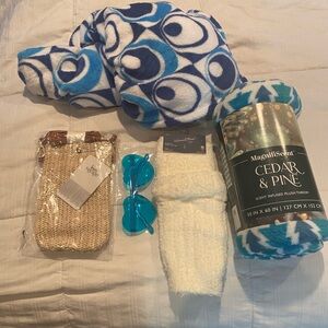 Blue and White Plush Throw Blanket